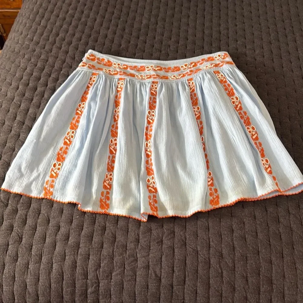 Tory Burch Embroidered Skirt Blue Orange Boho Lined Size 8 - Picture 1 of 8